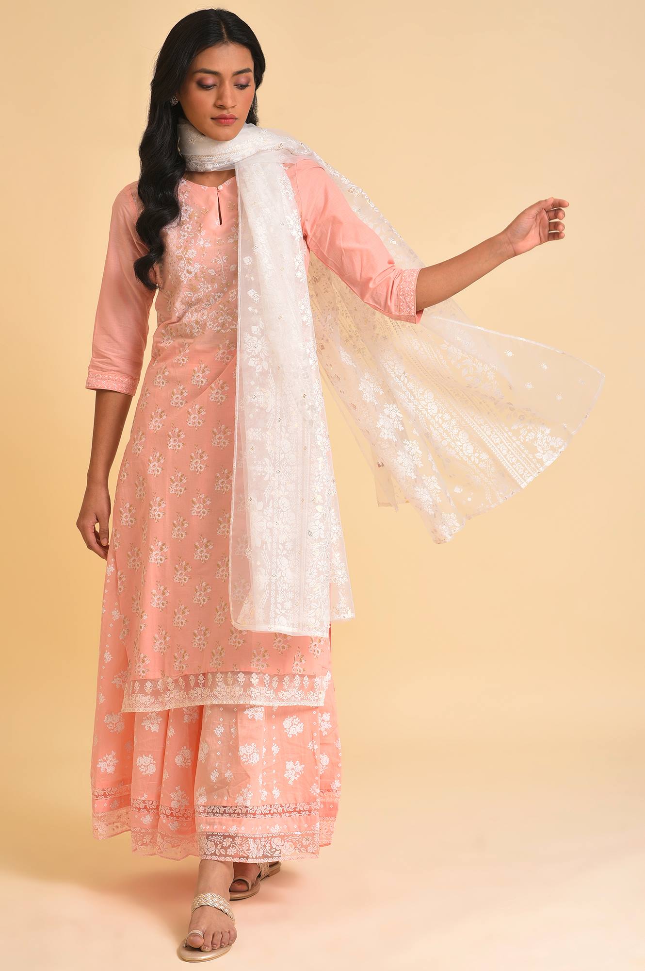 W for Woman Pink Printed Festive Culottes | Grocsy