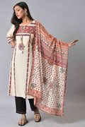 W for Woman Ecru And Brown Printed Dupatta | Grocsy