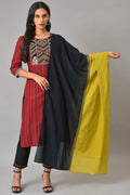 W for Woman Green And Black Colour Block Dupatta | Grocsy