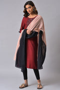 W for Woman Pink & Black Colourblock Voile Dupatta | Grocsy