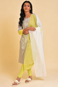 W for Woman Light Green And White Colour Block Dupatta | Grocsy