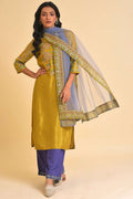 W for Woman Blue Net Dupatta With Printed Border | Grocsy