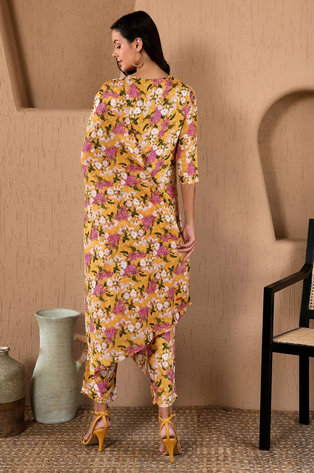 W for Woman Yellow Floral Printed Kurta, Pants and Dupatta Set | Grocsy
