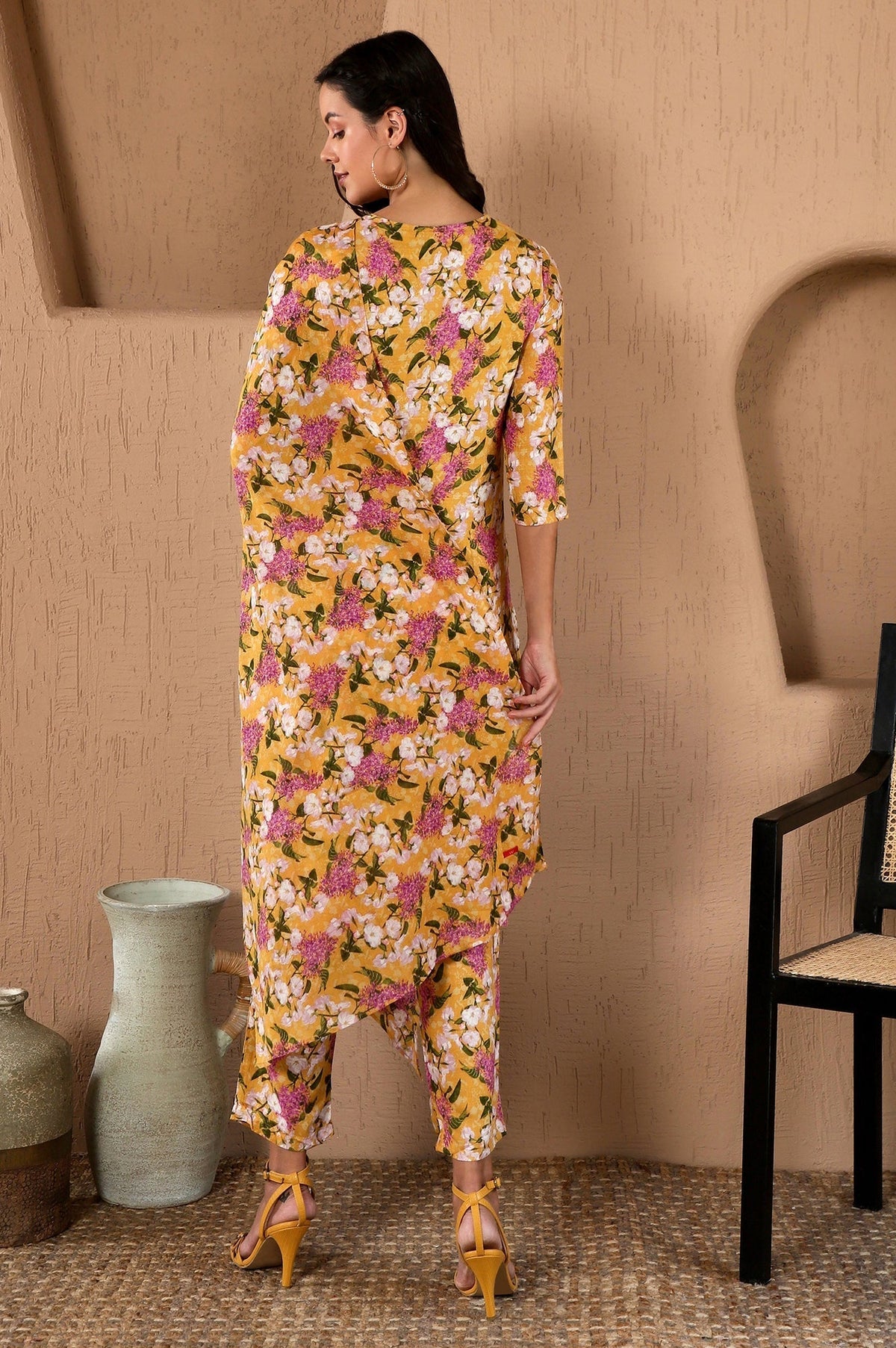 W for Woman Yellow Floral Printed Kurta, Pants and Dupatta Set | Grocsy