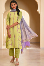 W for Woman Green Floral Printed kurta Set | Grocsy