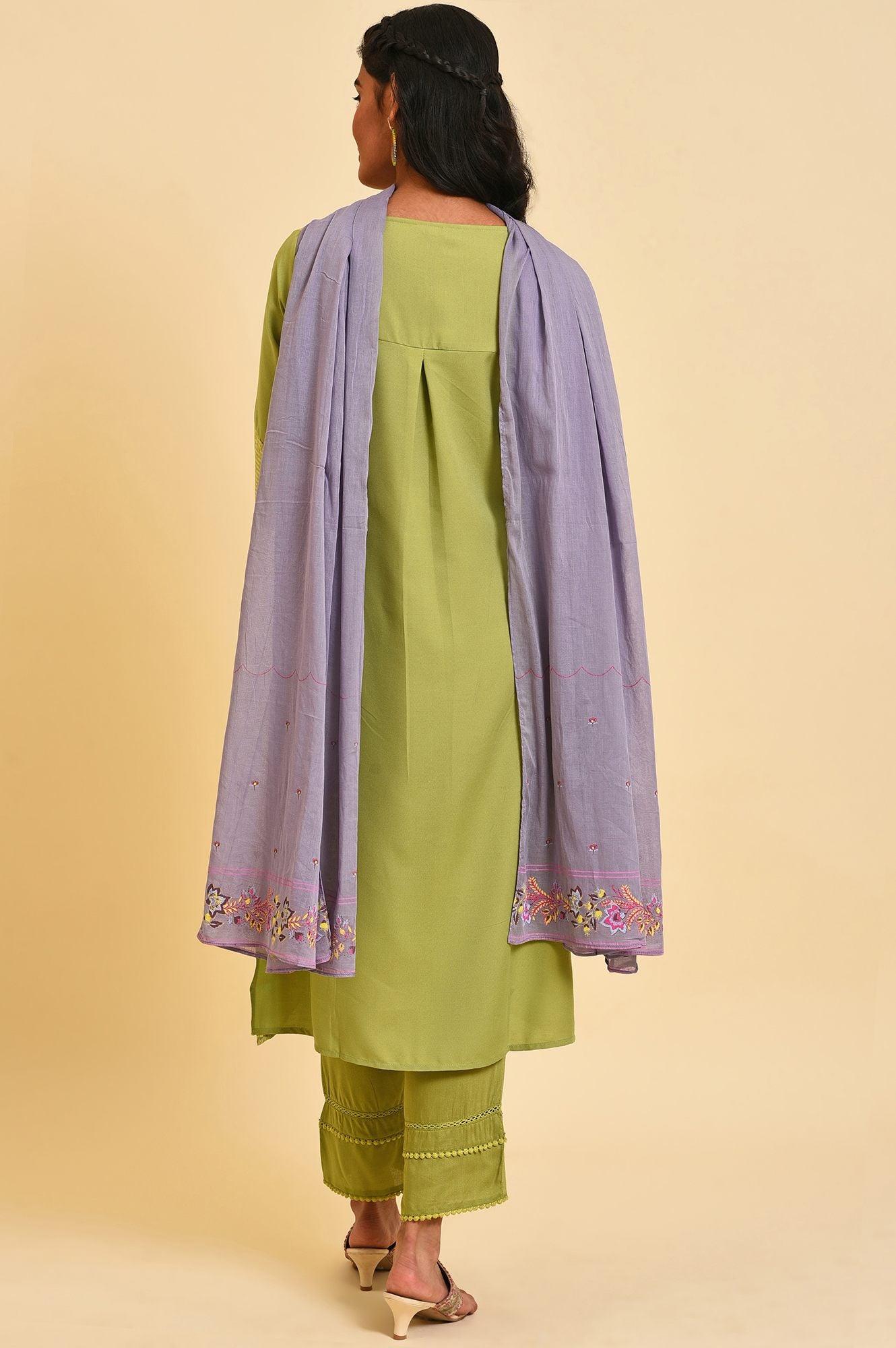W for Woman Green Floral Printed kurta Set | Grocsy