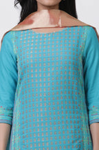 W for Woman Blue Dobby Kurta, Sharara And Dupatta Set | Grocsy