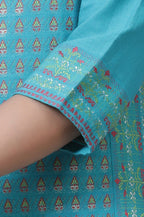 W for Woman Blue Dobby Kurta, Sharara And Dupatta Set | Grocsy