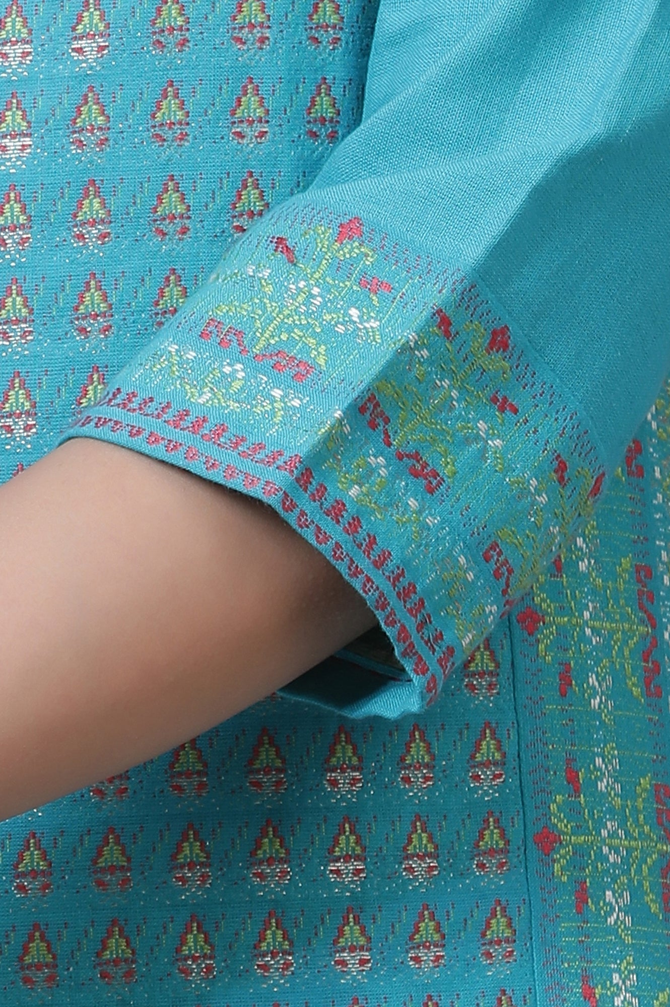W for Woman Blue Dobby Kurta, Sharara And Dupatta Set | Grocsy