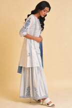 W for Woman White Printed A-Line Short kurta, Sharara & Dupatta Set | Grocsy