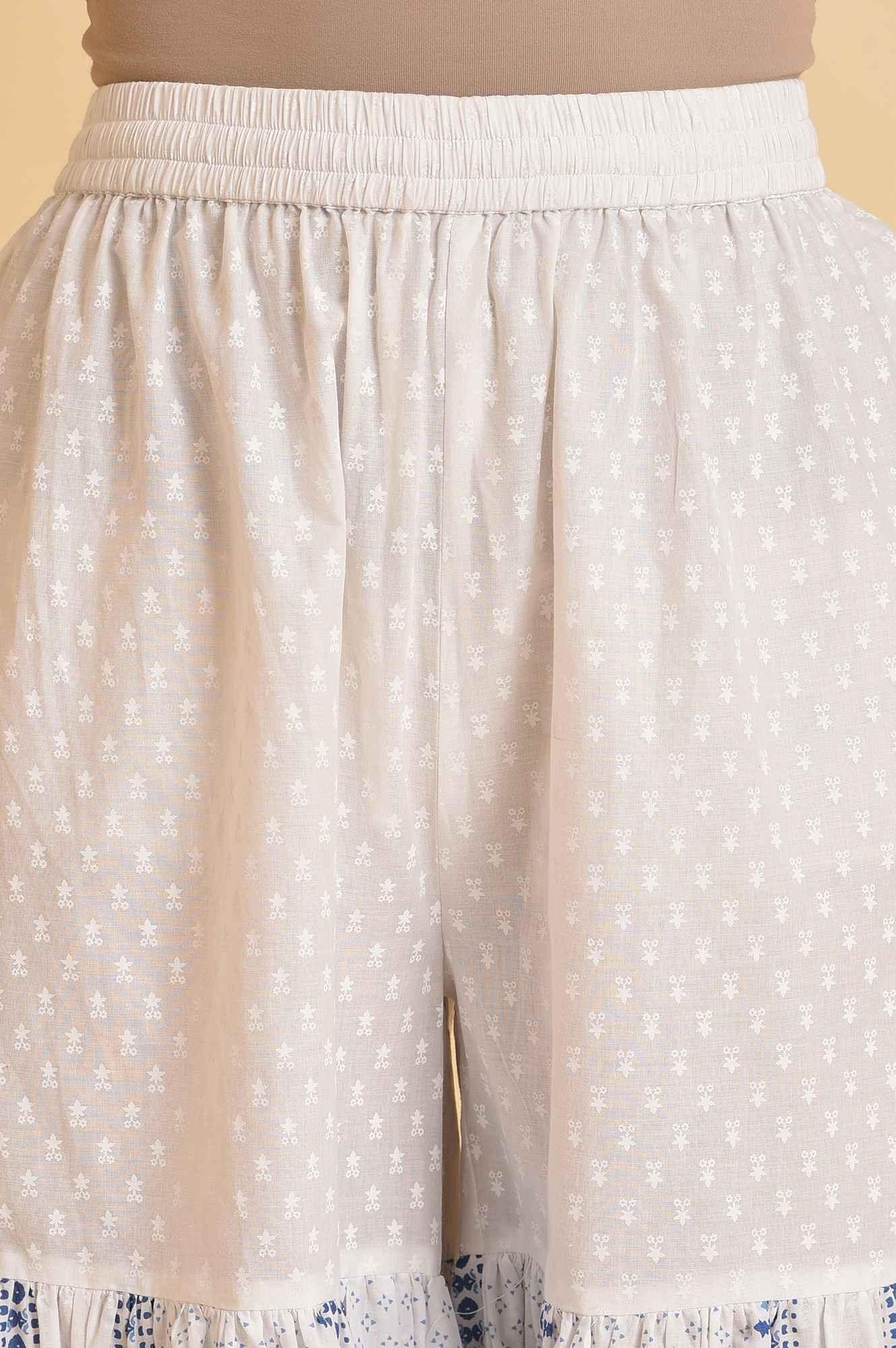 W for Woman White Printed A-Line Short kurta, Sharara & Dupatta Set | Grocsy