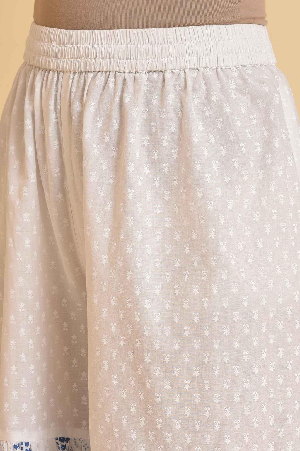 W for Woman White Printed A-Line Short kurta, Sharara & Dupatta Set | Grocsy