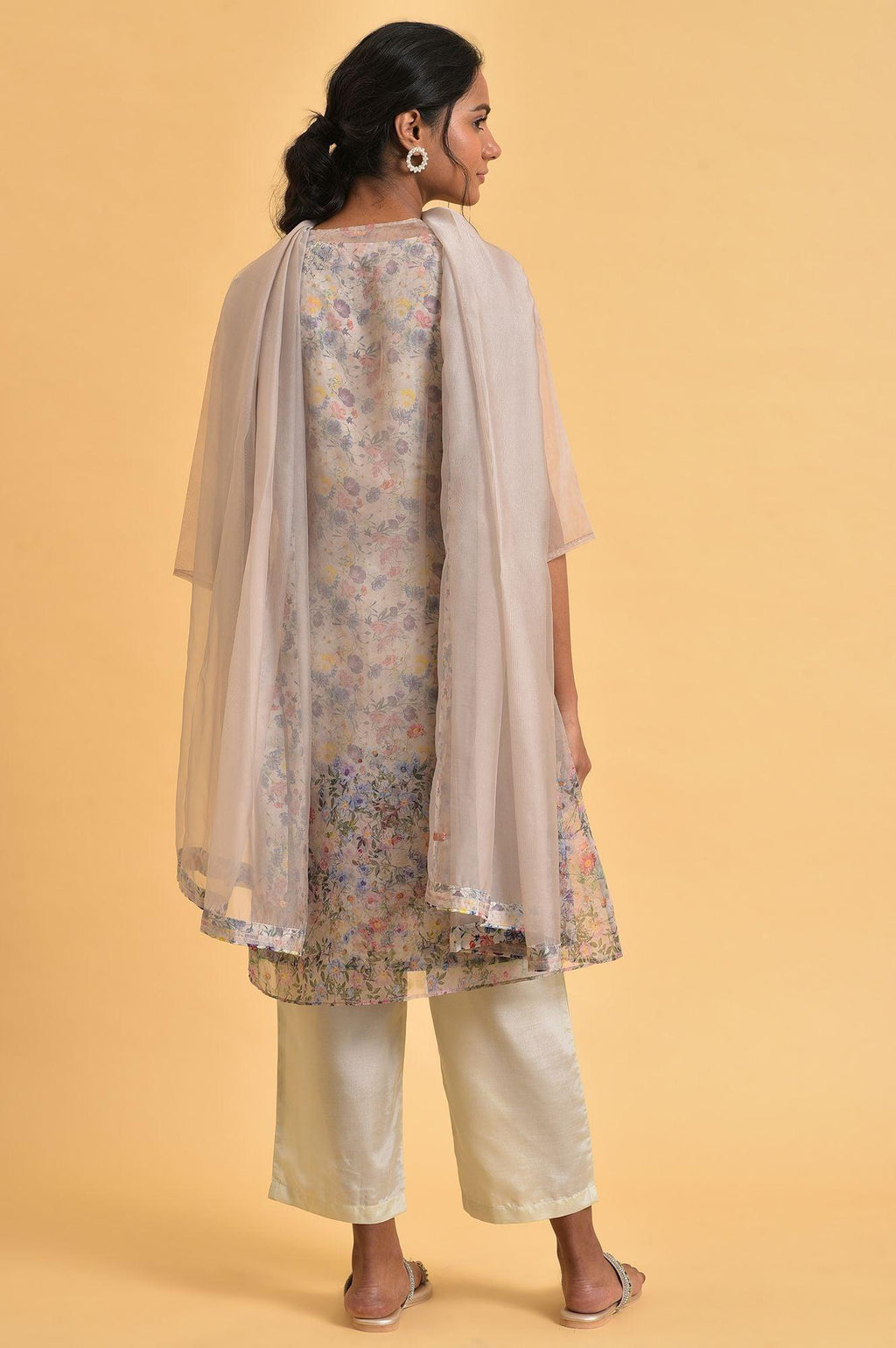 W for Woman Ecru Floral Print Jacket kurta Set | Grocsy