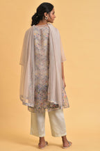 W for Woman Ecru Floral Print Jacket kurta Set | Grocsy