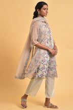 W for Woman Ecru Floral Print Jacket kurta Set | Grocsy