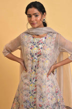W for Woman Ecru Floral Print Jacket kurta Set | Grocsy