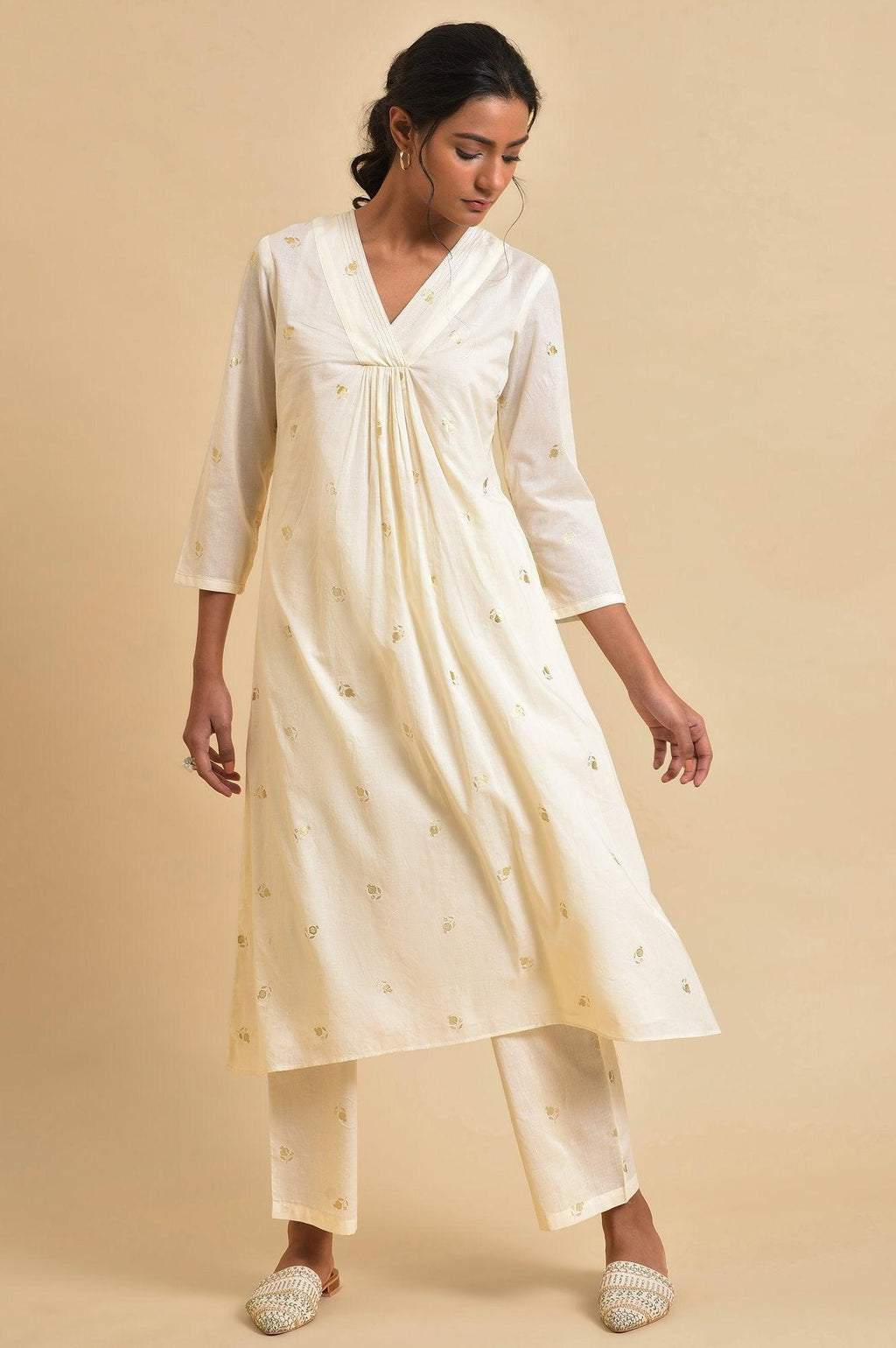 W for Woman Ecru Anaar Print kurta Set With Inner | Grocsy