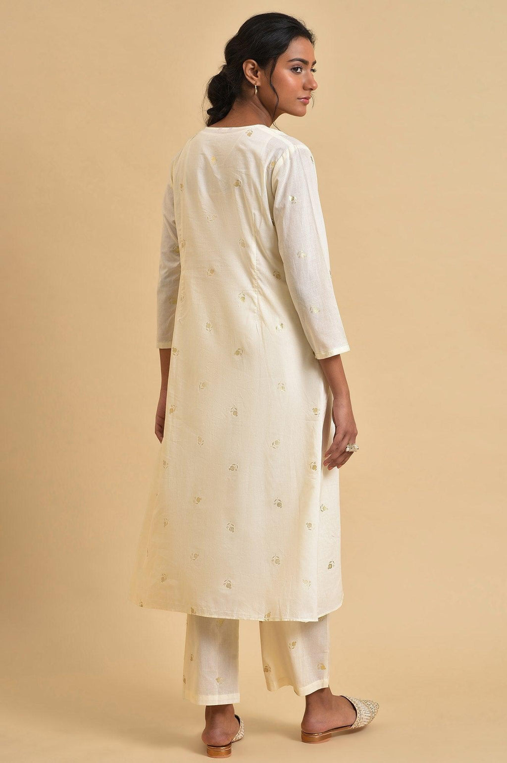 W for Woman Ecru Anaar Print kurta Set With Inner | Grocsy