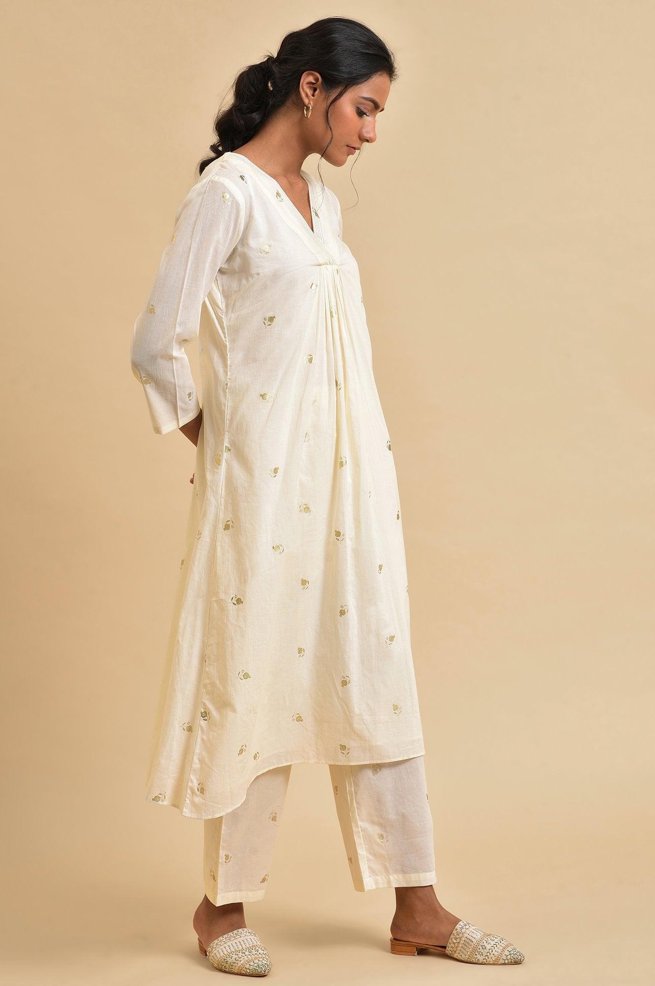W for Woman Ecru Anaar Print kurta Set With Inner | Grocsy