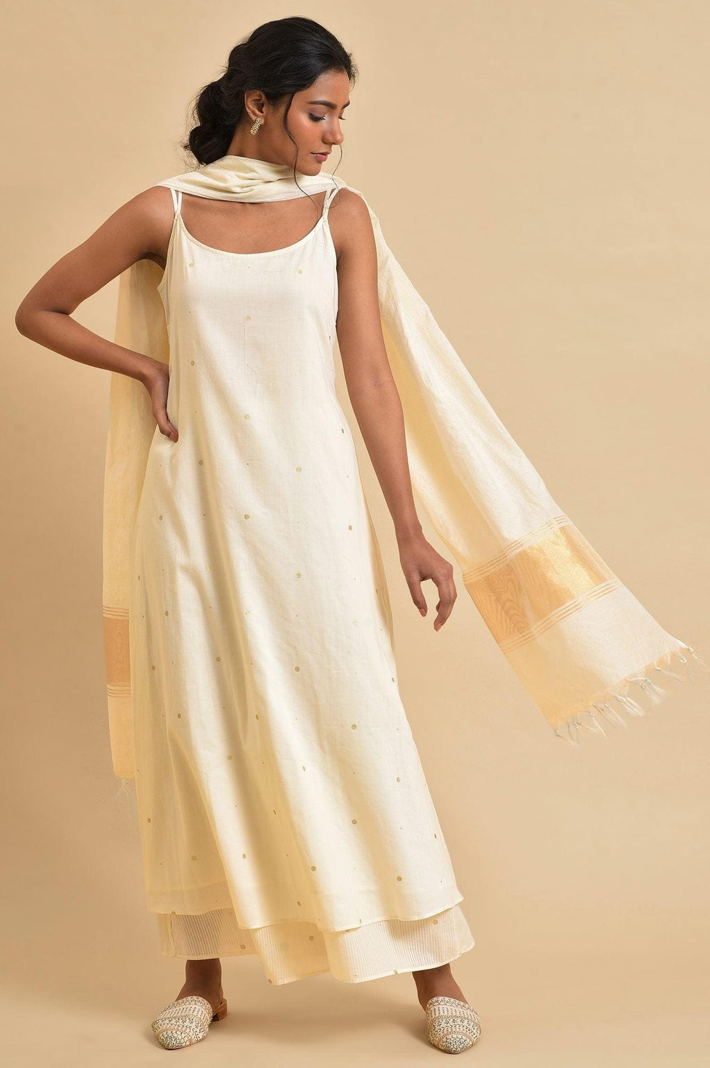 W for Woman Ecru Slip kurta Set With Inner | Grocsy