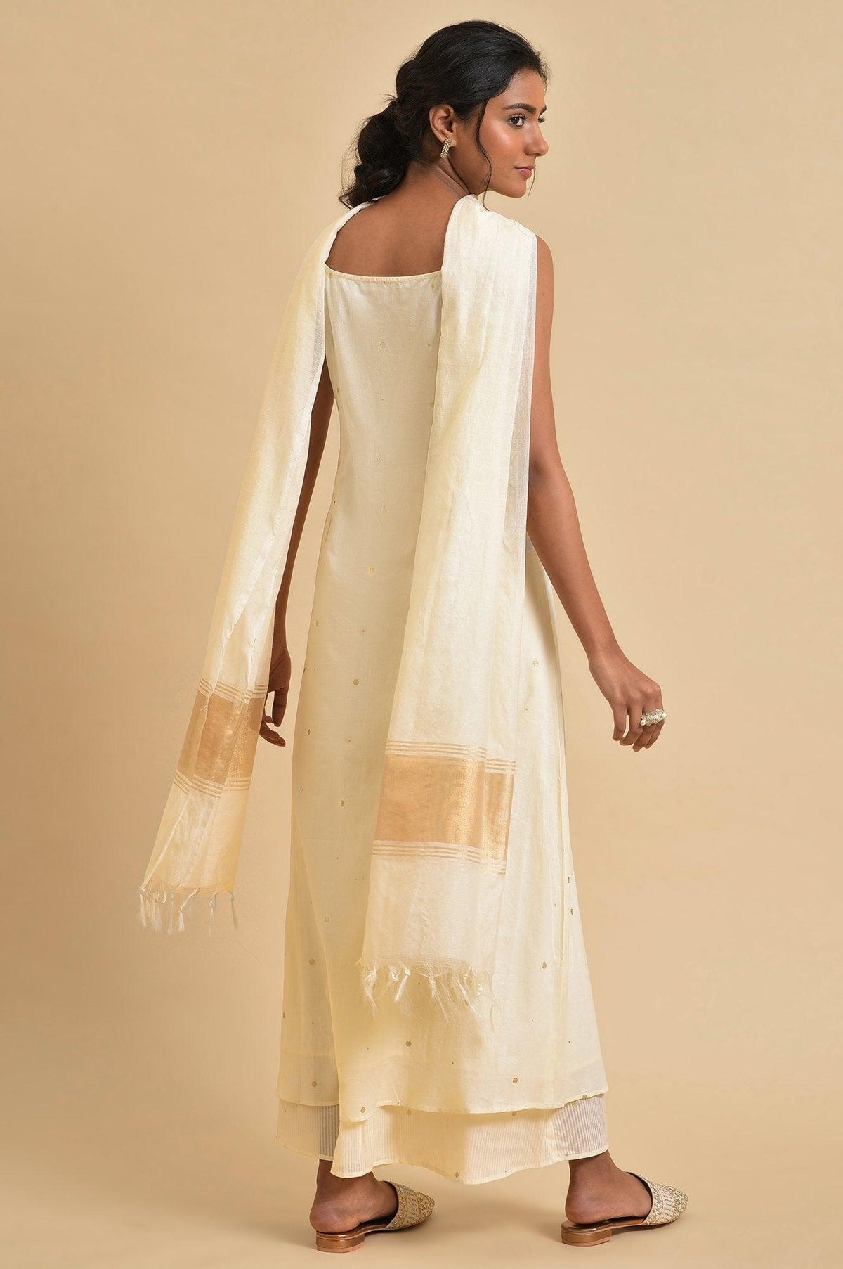 W for Woman Ecru Slip kurta Set With Inner | Grocsy