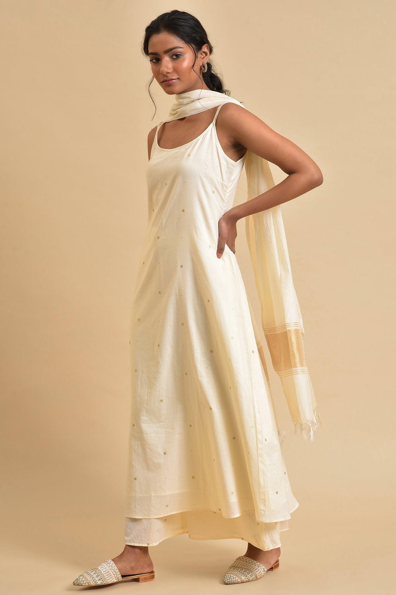 W for Woman Ecru Slip kurta Set With Inner | Grocsy