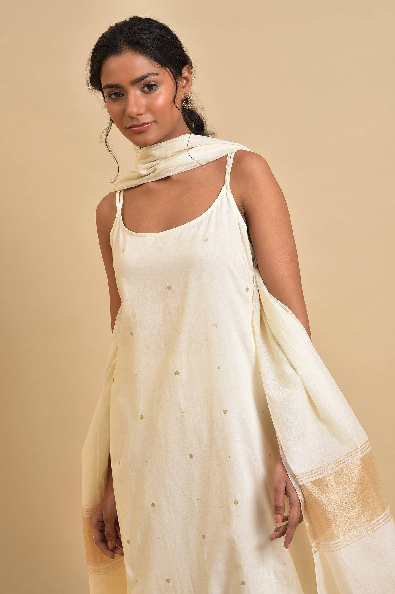 W for Woman Ecru Slip kurta Set With Inner | Grocsy