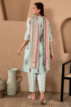 W for Woman Turquoise Green Floral Printed With Lace Pure Cotton Straight Kurta and Pants Set with Kota Dupatta | Grocsy