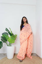 Vamsee Era Peach Georgette Saree | Grocsy