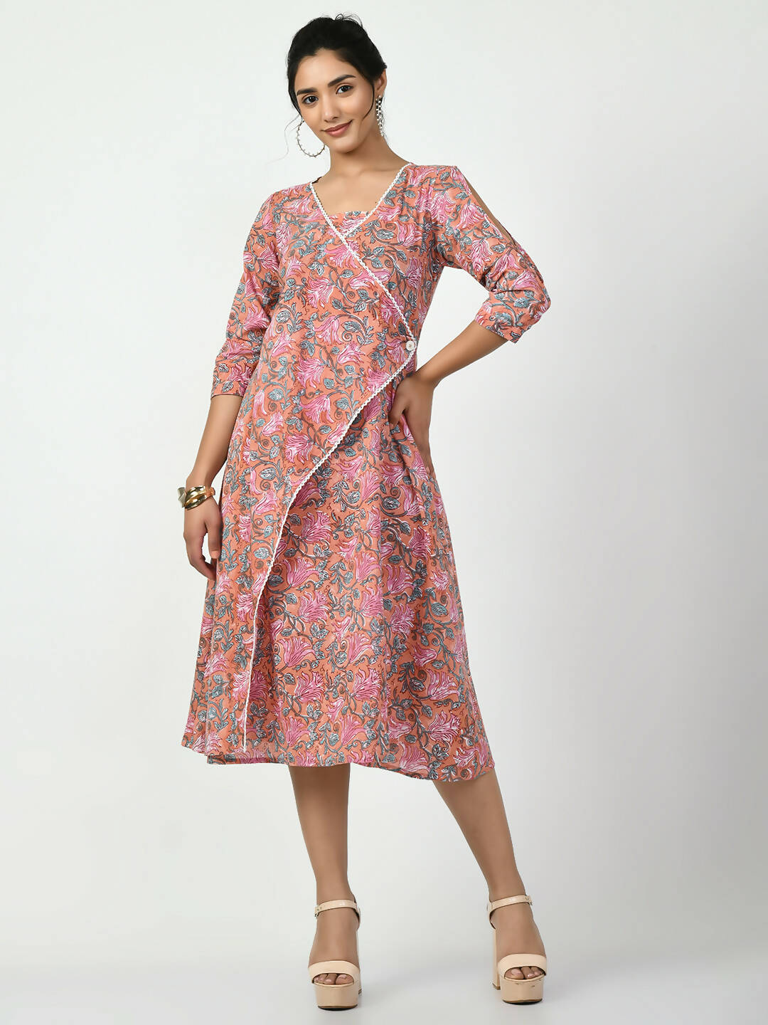 Myshka Women's Multi Floral Printed A-Line Dress | Grocsy