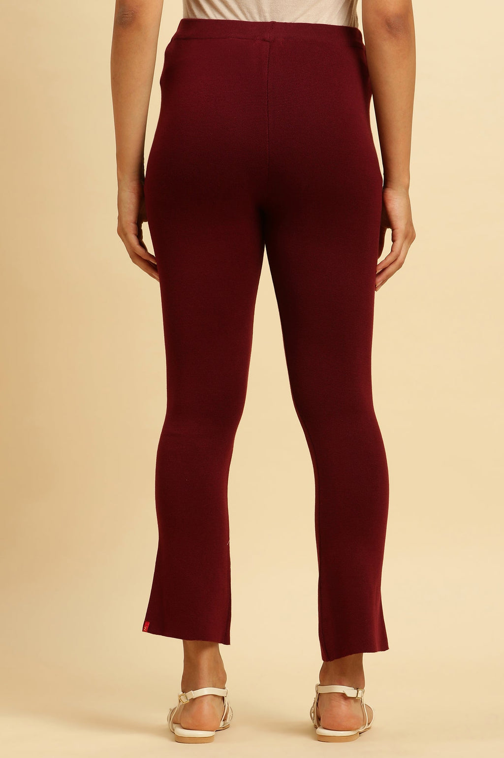 W for Woman Maroon Solid Fit And Flare Pants | Grocsy