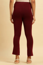 W for Woman Maroon Solid Fit And Flare Pants | Grocsy