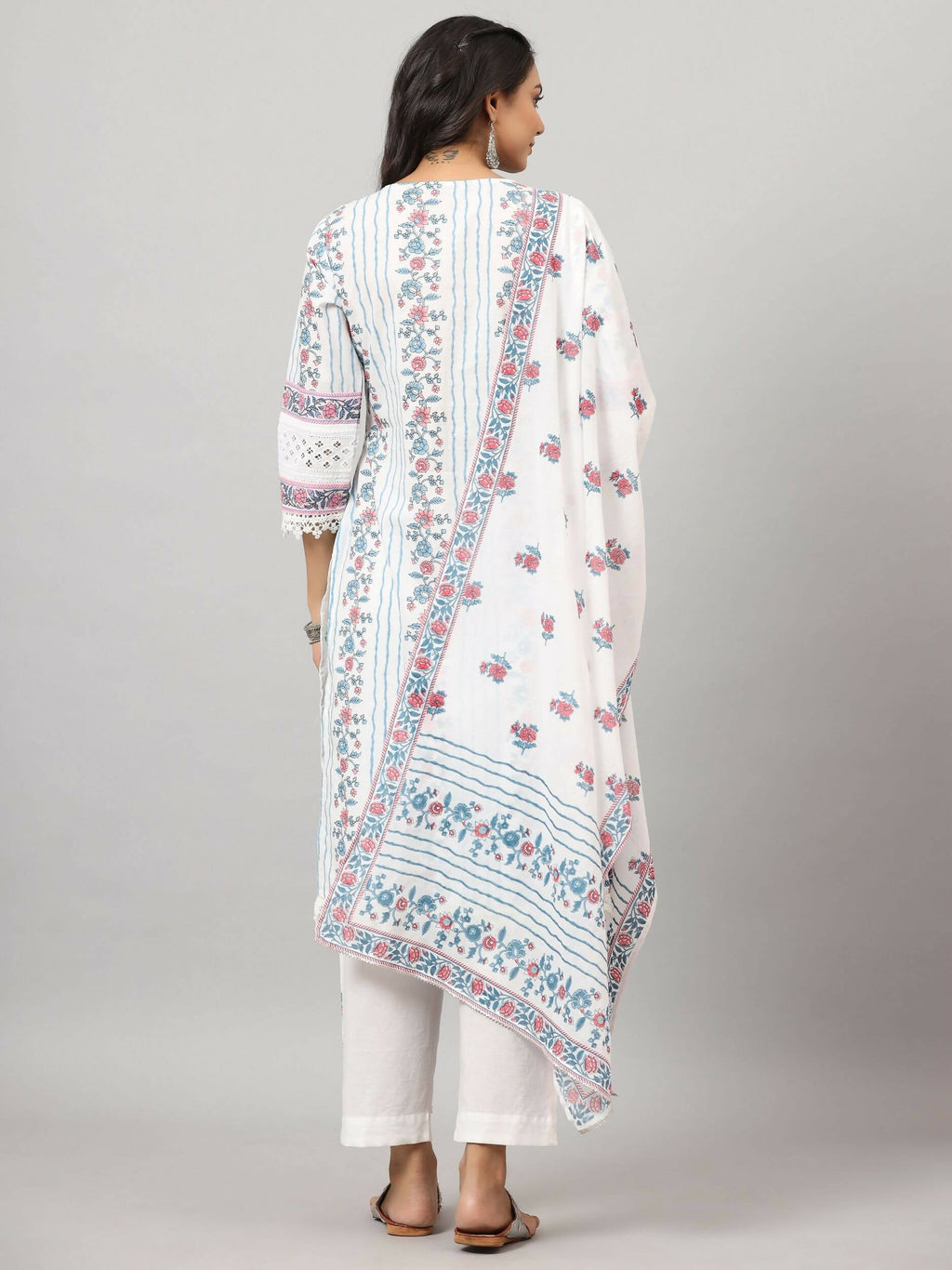 Juniper Women's Off-White Cambric Printed Stright Kurta Sets | Grocsy