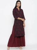 Miravan Women's Cotton Floral Print Straight Kurta Sharara Set | Grocsy