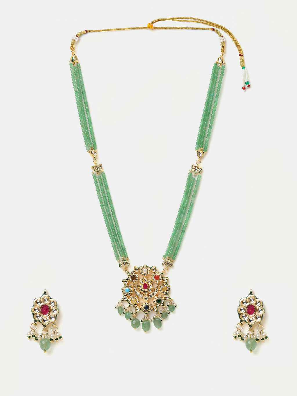 Ruby Raang Long Kundan Neckpiece With Earrings | Grocsy