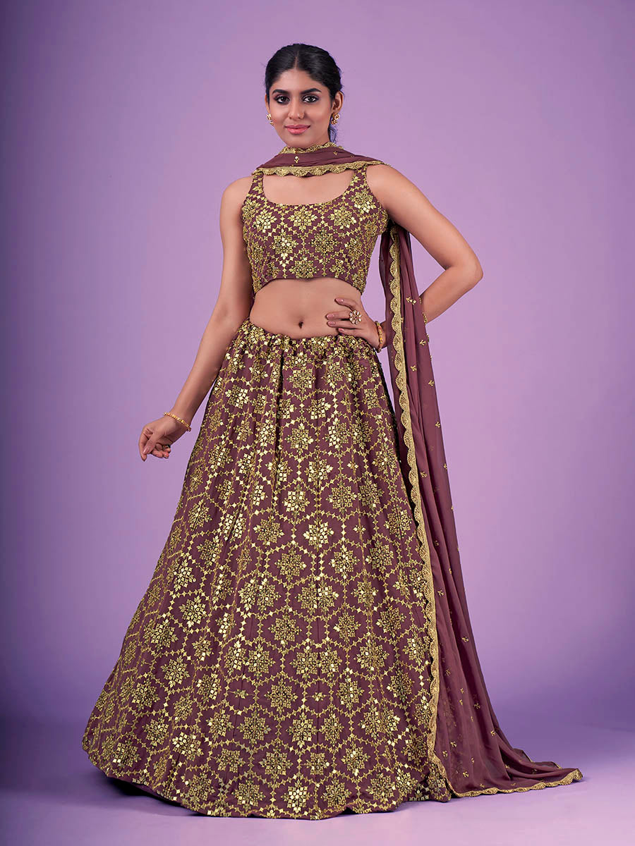 Myra Lilac Georgette Embroidered Designer Lehenga | Grocsy