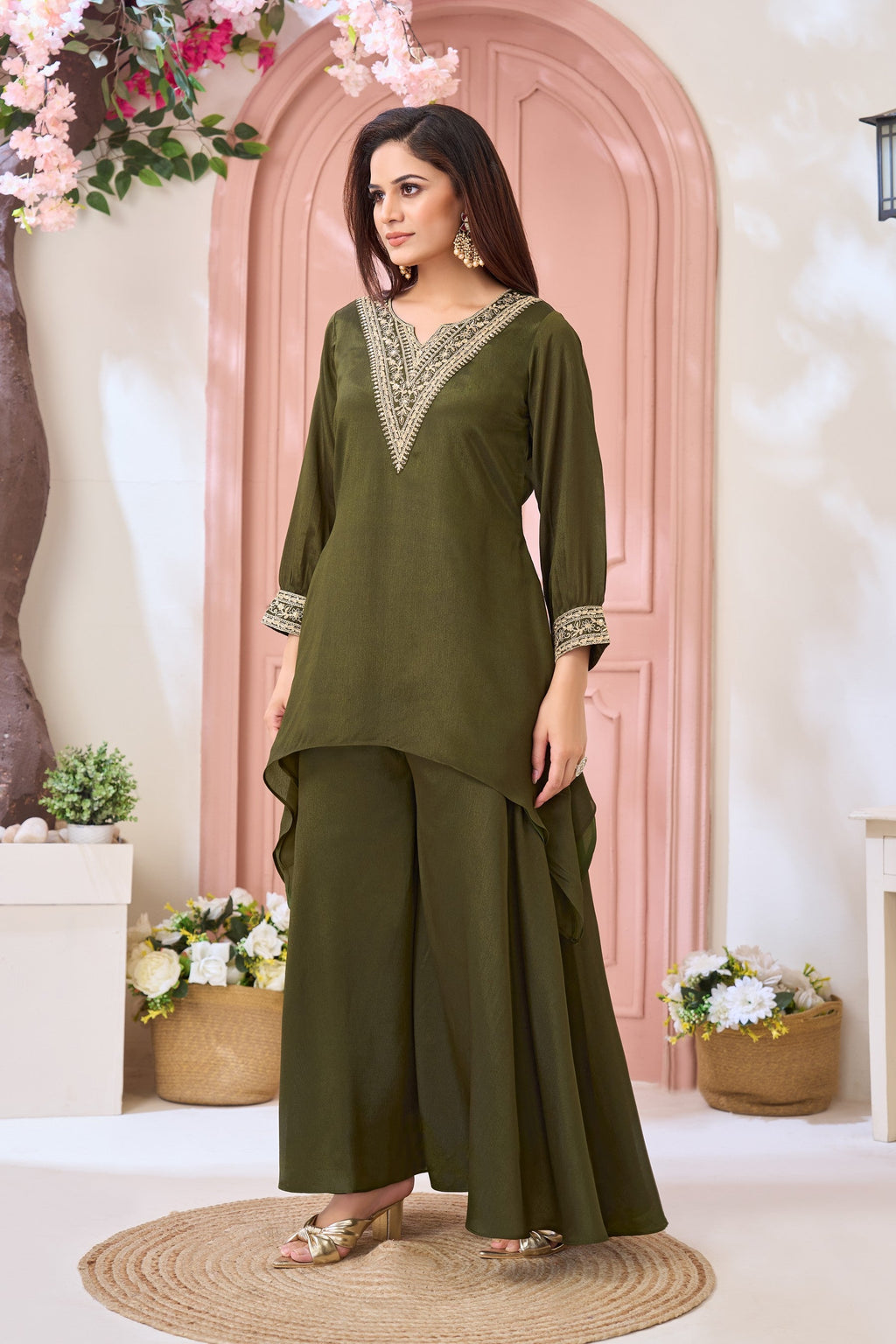 Anaita Mehndi Readymade Suit with Coding Work | Grocsy