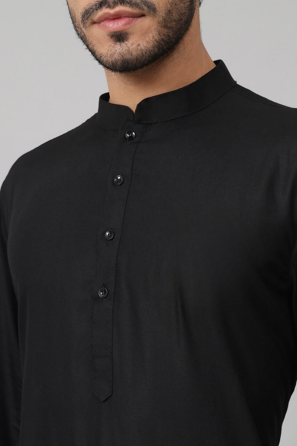 Giza Cotton Black Plain Kurta by Hilo Design | Grocsy