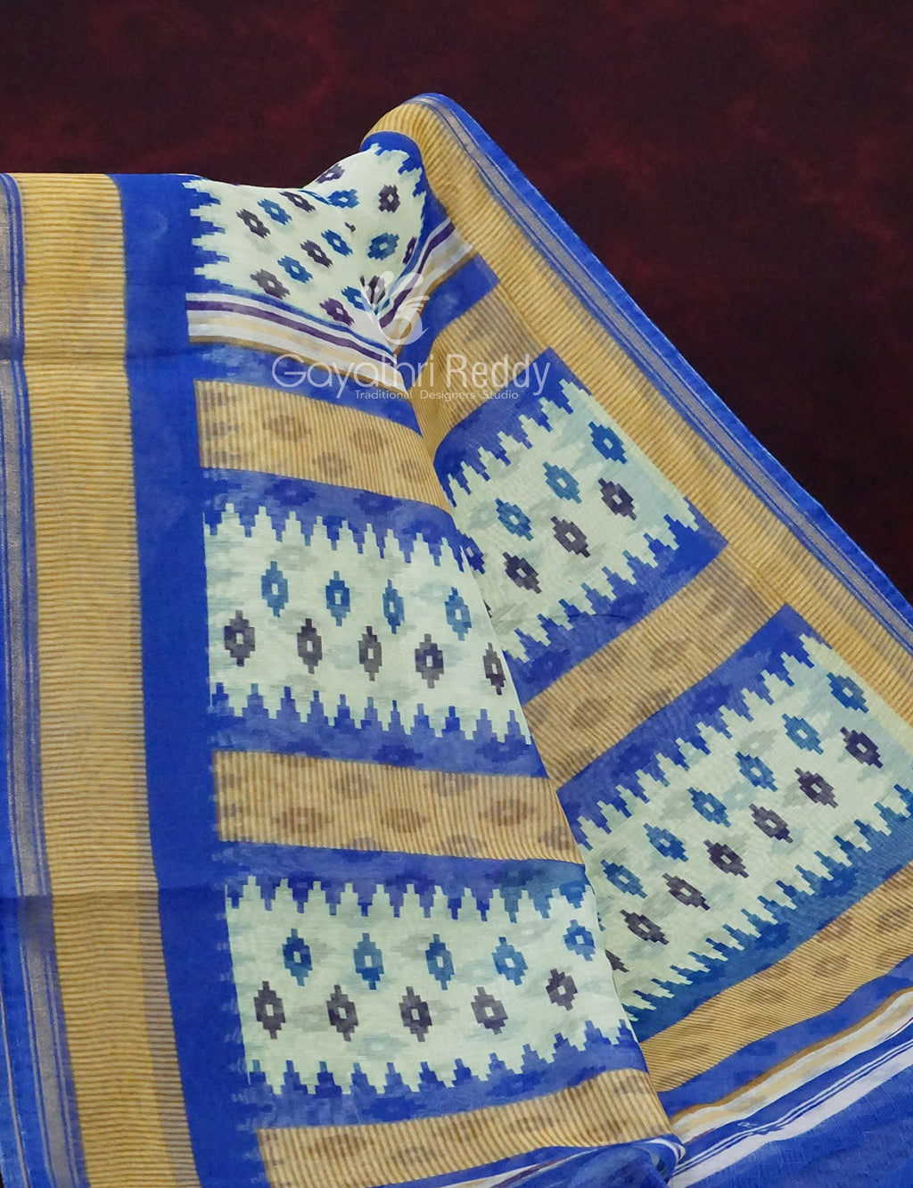 Combo of Off White and Blue Patan Patola Semi Chanderi Saree By Gayathri Reddy Designer Studio | Grocsy