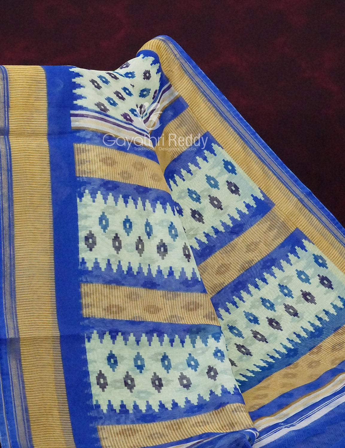 Combo of Off White and Blue Patan Patola Semi Chanderi Saree By Gayathri Reddy Designer Studio | Grocsy