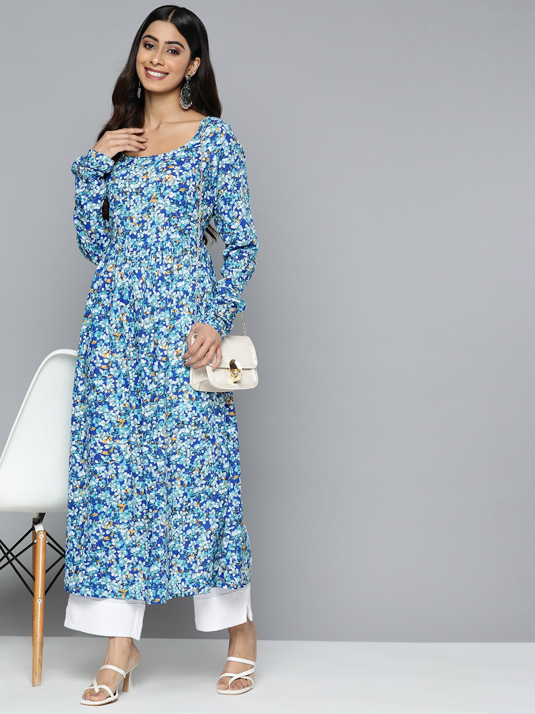 HERE&NOW Women Floral Printed Scoop Neck Anarkali Kurta | Grocsy