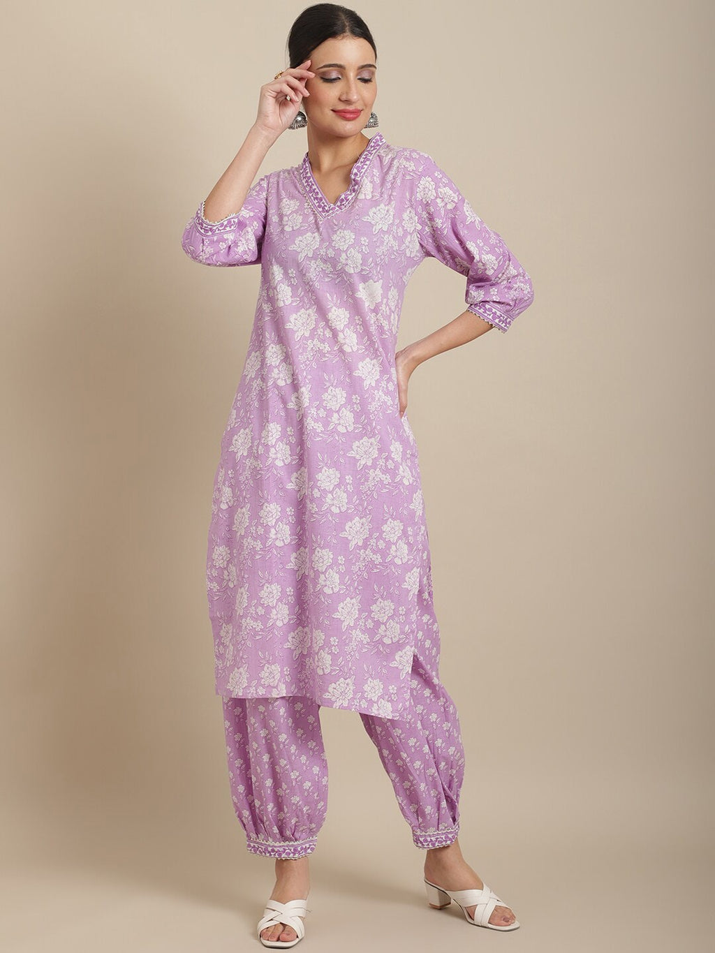 Sangria Women Floral Printed Pure Cotton Kurta with Salwar | Grocsy