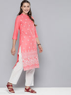 HERE&NOW Women Pure Cotton Ethnic Motifs Embroidered Thread Work Pastels Kurta | Grocsy