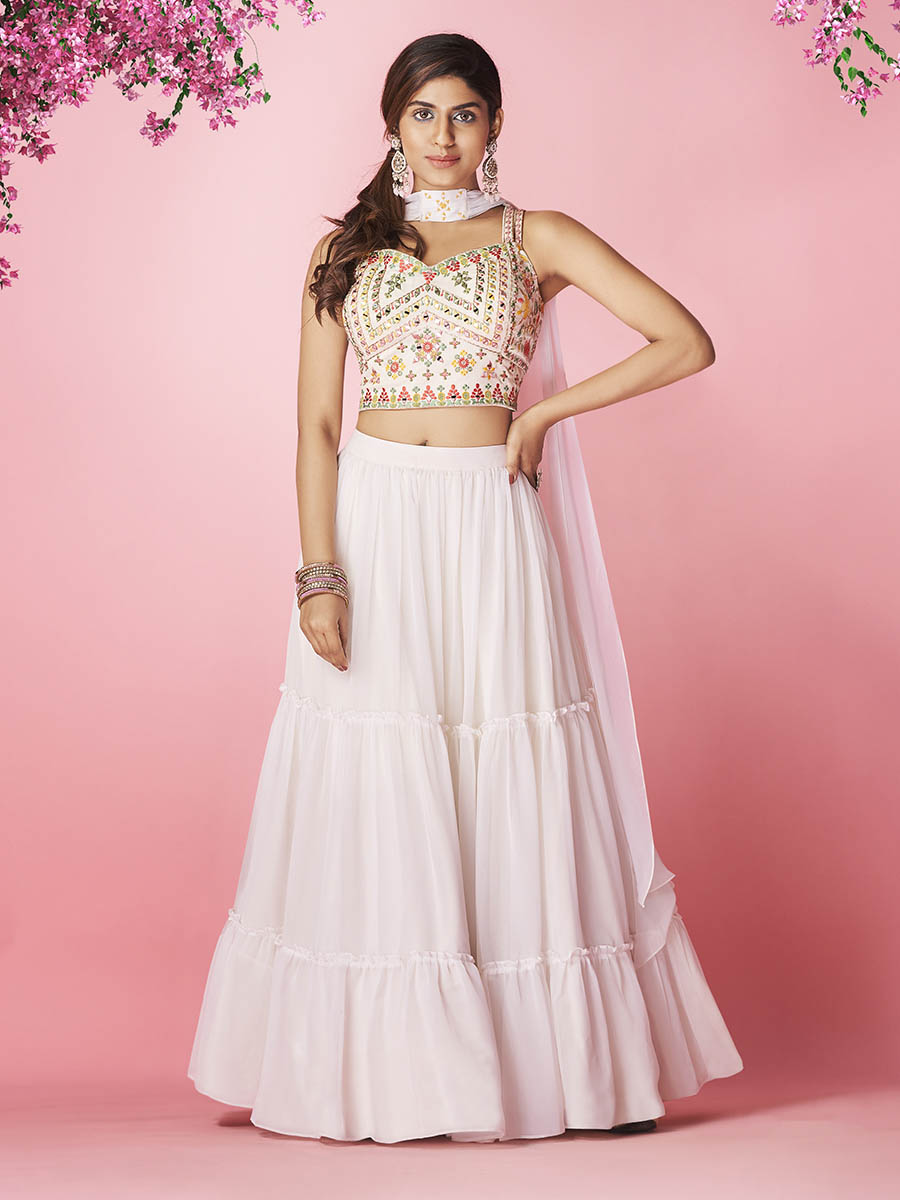 Myra White Georgette Designer Lehenga | Grocsy