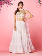Myra White Georgette Designer Lehenga | Grocsy