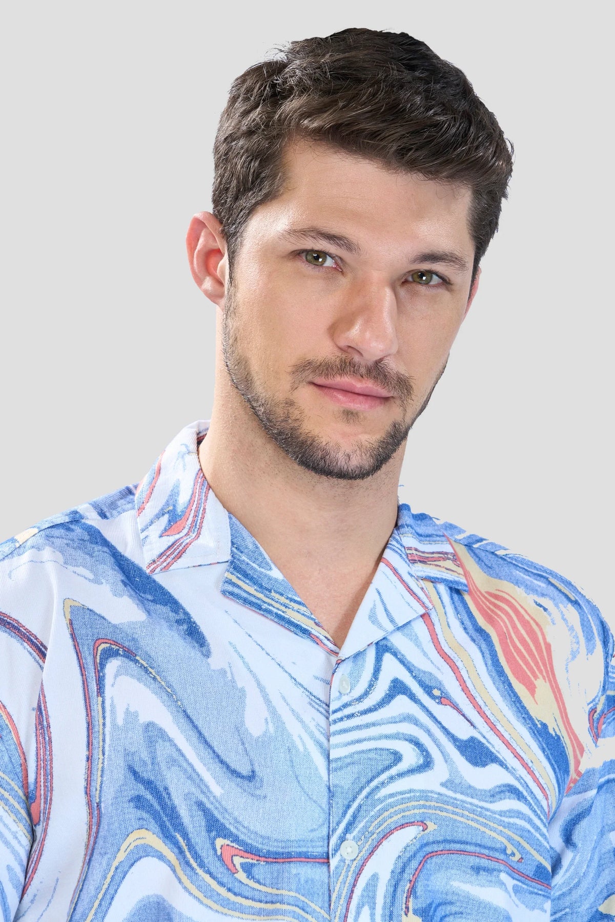 Xkind Blue Fine Cord Drop Shoulder Printed Relaxed Fit Shirt | Grocsy