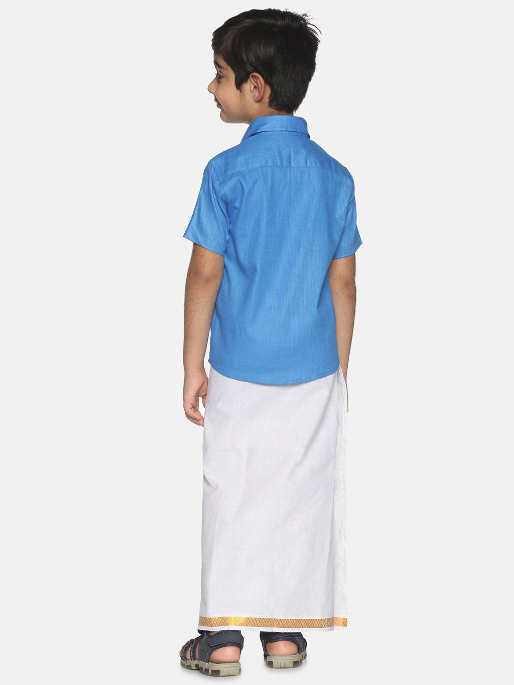 Sethukrishna Boys Blue & White Shirt with Dhoti | Grocsy