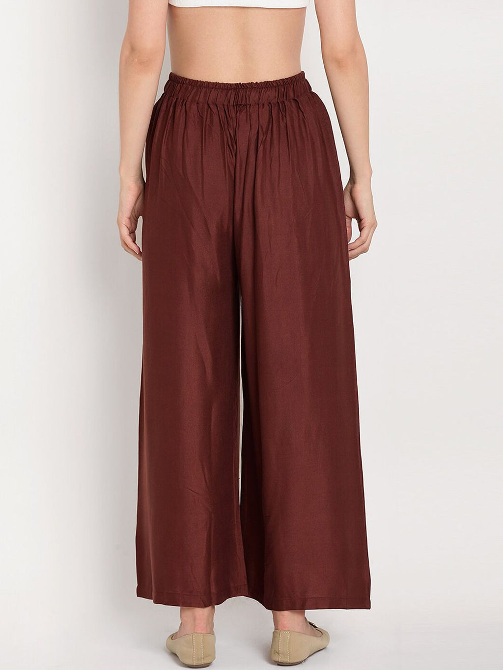 TAG 7 Women Brown Solid Straight Palazzos | Grocsy
