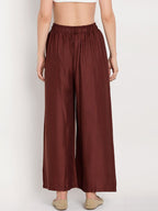 TAG 7 Women Brown Solid Straight Palazzos | Grocsy