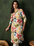 Sangria Floral Printed V-Neck Straight Kurta | Grocsy